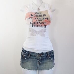 y2k keep calm love heels graphic ribbed tank top racerback cami